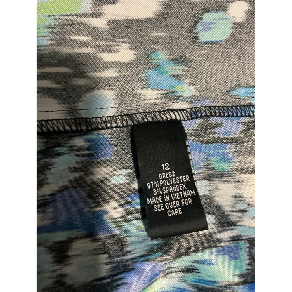 AB Studio Womens Size 12‎ Abstract Blue Green Ikat Print Sleeveless Shift Dress - Picture 10 of 11
